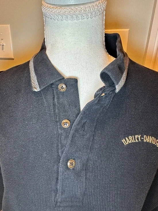 Vintage Harley-Davidson Black Knit Polo Shirt - Size Large - 100% Combed Cotton - Picture 3 of 13